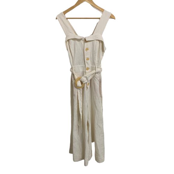Anthropologie cream cape code belted linen‎ blend jumpsuit size 4 - Picture 2 of 5